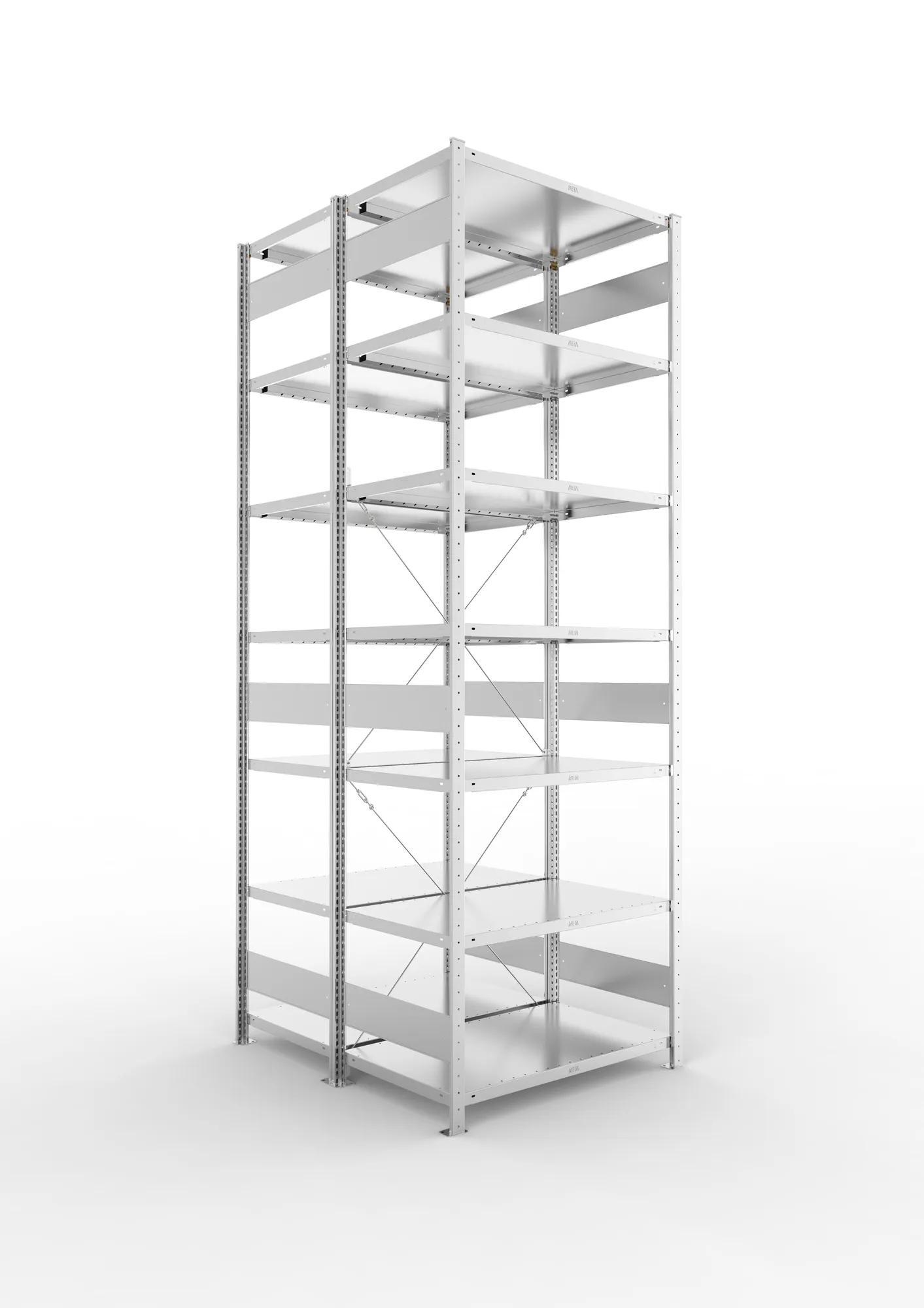 META CLIP | Fachbodenregal | Doppel-Grundregal | 3000 x 1000 x 600 mm | Fachlast 230 kg | 6+1 Ebenen | verzinkt