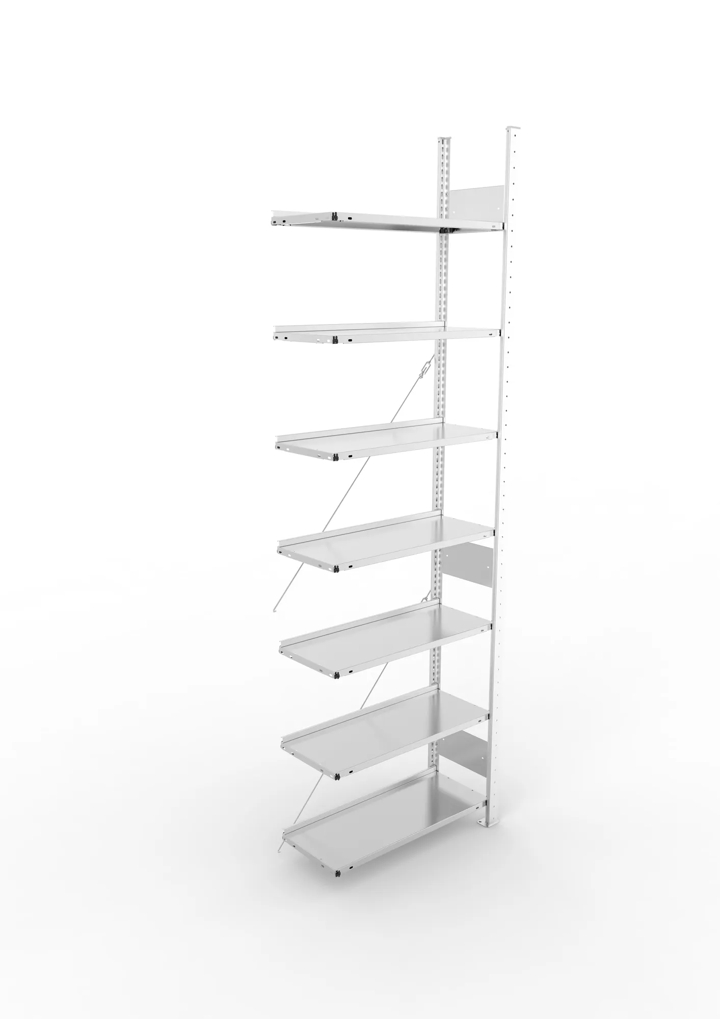 META COMPACT S3| Büro-Steckregal | Anbauregal | 2500 x 750 x 300 mm | Fachlast 80 kg | 7 Ebenen | Endanschlag | verzinkt