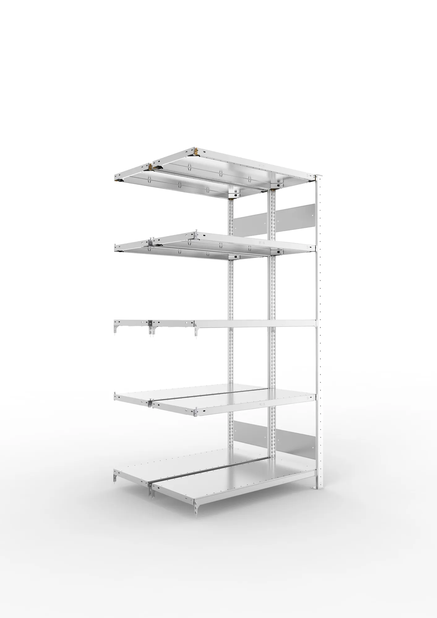 META CLIP S3 | Fachbodenregal | Doppel-Anbauregal | 2000 x 1000 x 400 mm | Fachlast 150 kg | 4+1 Ebenen | Längsriegel | verzinkt