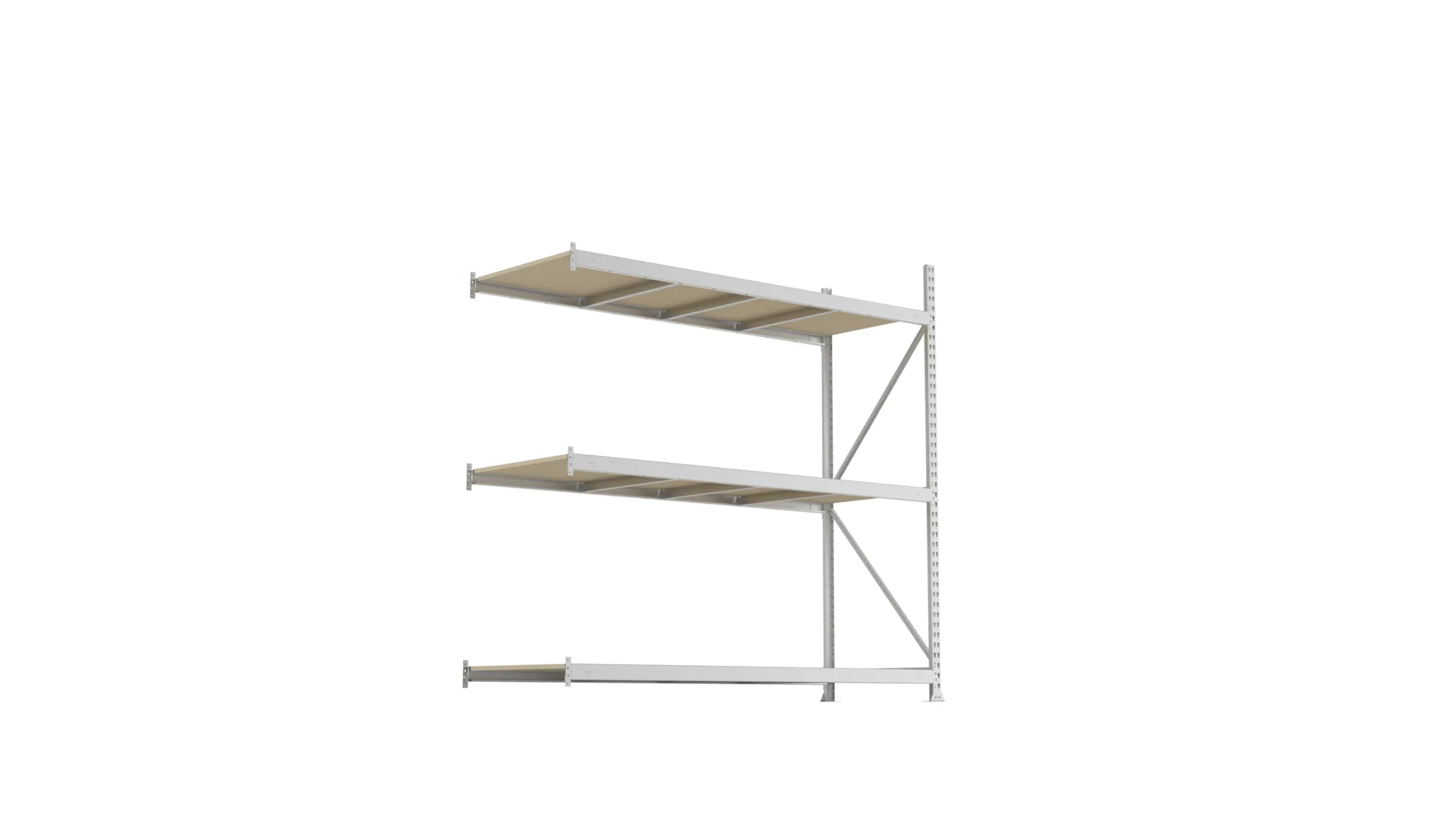 META MINI-RACK Weitspannregal | Anbauregal | 2200 x 2200 x 800 mm | Fachlast 600 kg | Spanplattenböden | 3 Ebenen
