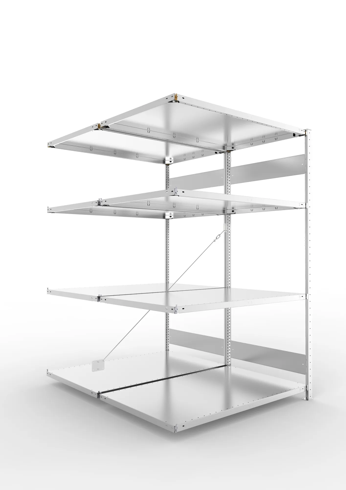 META CLIP S3 | Fachbodenregal | Doppel-Anbauregal | 2000 x 1300 x 800 mm | Fachlast 230 kg | 3+1 Ebenen | verzinkt