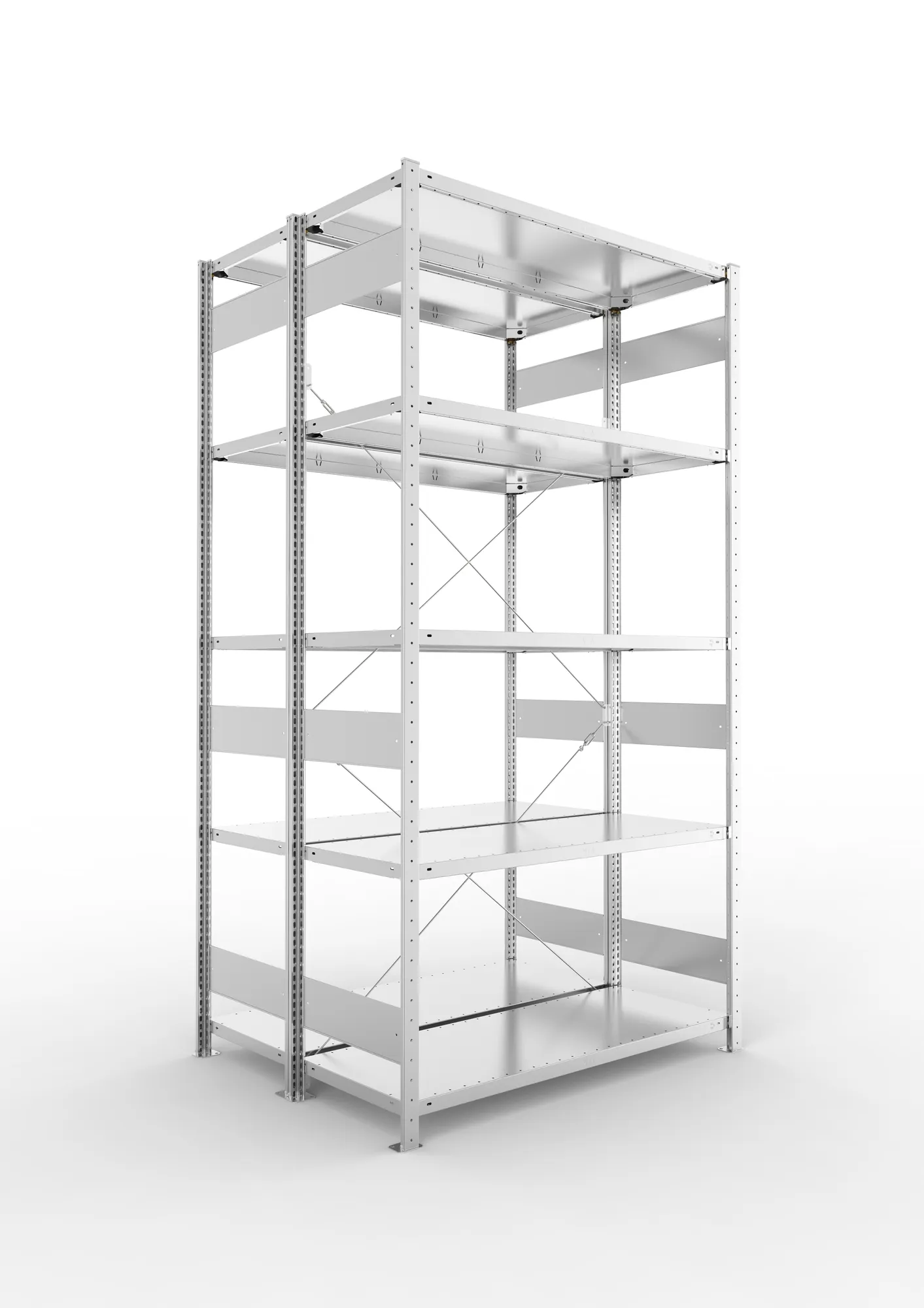 META CLIP | Fachbodenregal | Doppel-Grundregal | 2500 x 1300 x 500 mm | Fachlast 230 kg | 4+1 Ebenen | verzinkt