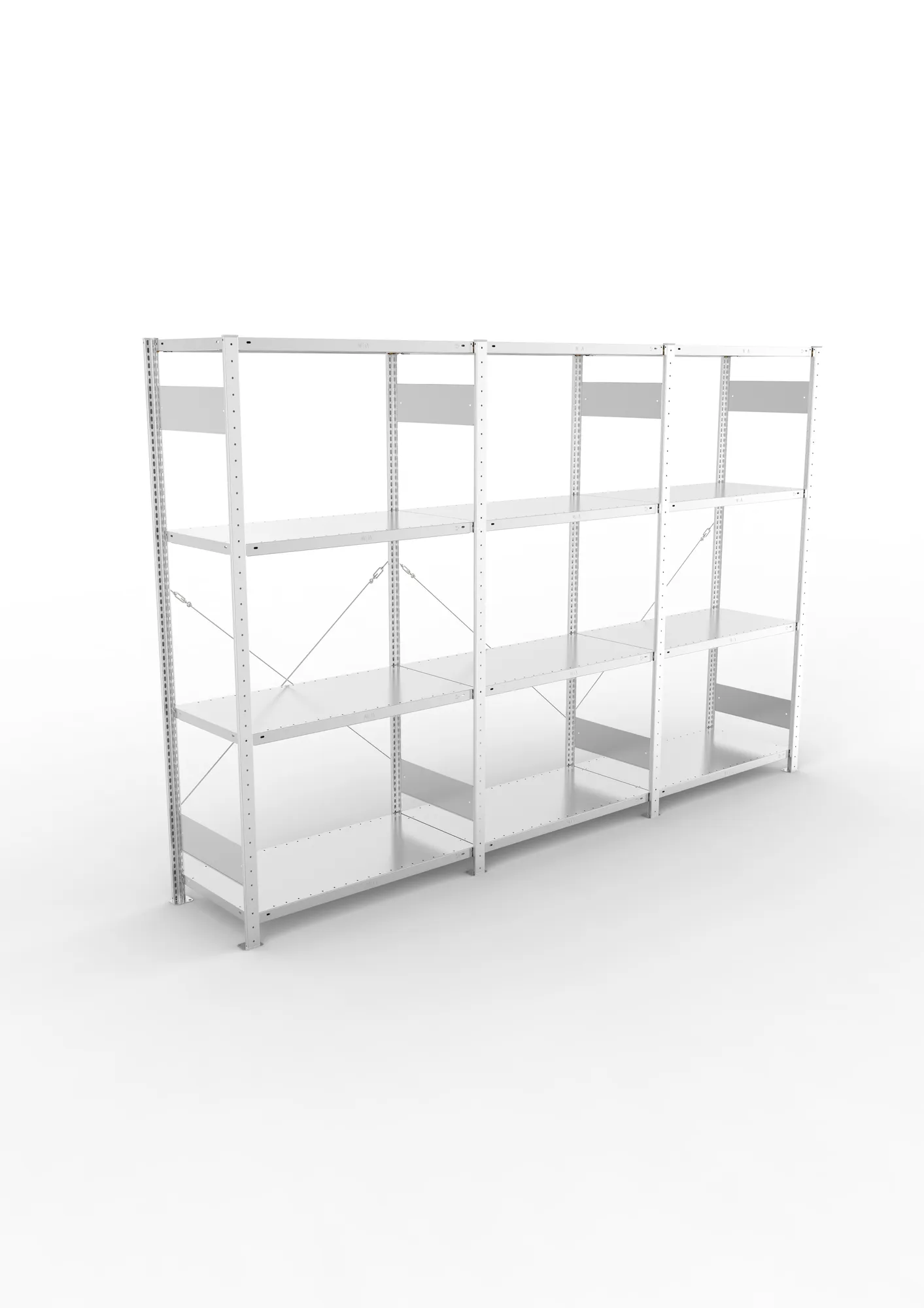 META CLIP SET | Fachbodenregal | 3 Felder | 2000 x 3000 x 500 mm | Fachlast 150 kg | 3+1 Ebenen | verzinkt