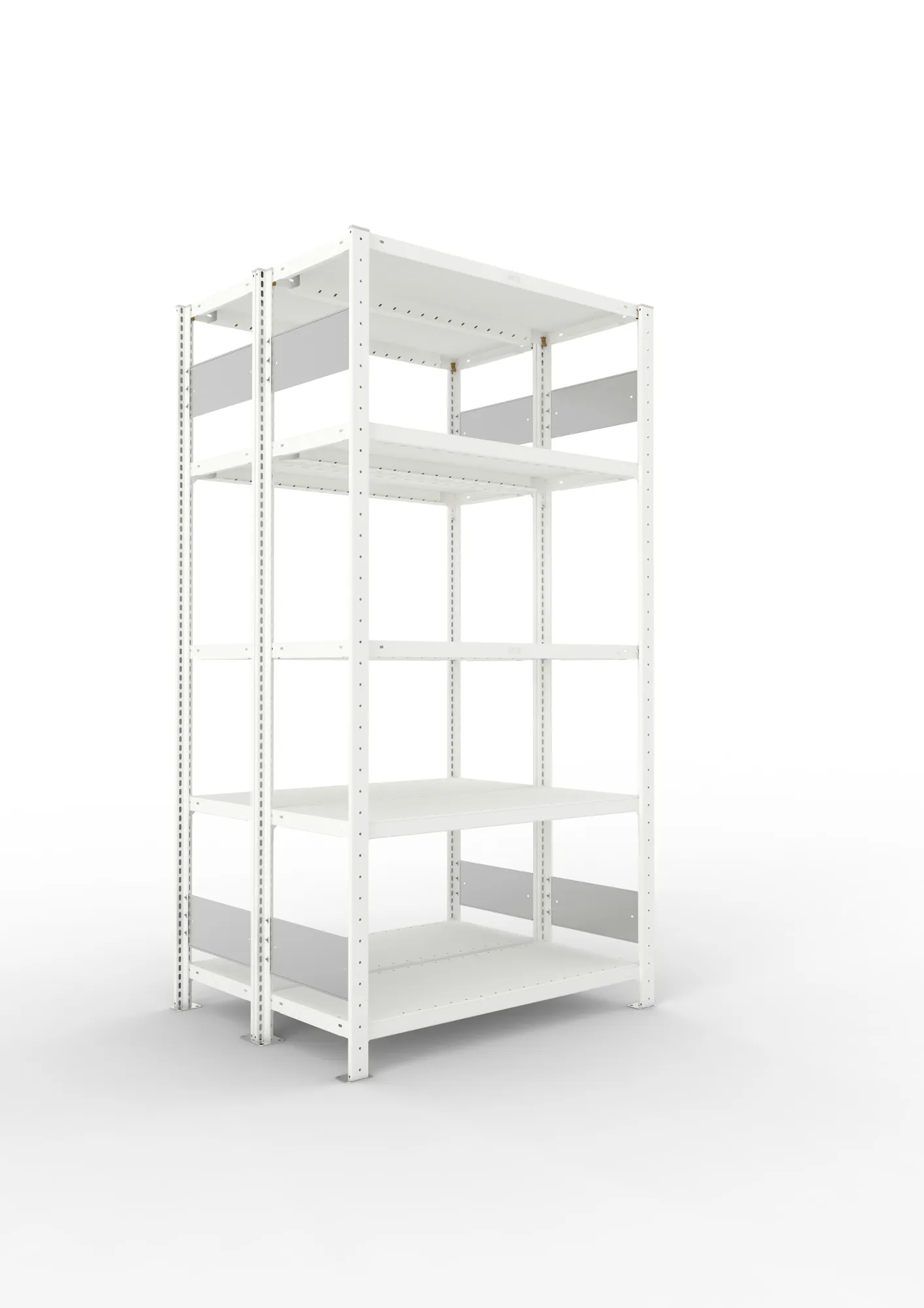 META CLIP S3 | Fachbodenregal | Doppel-Grundregal | 2000 x 1000 x 400 mm | Fachlast 230 kg | 4+1 Ebenen | Längsriegel | RAL 7035